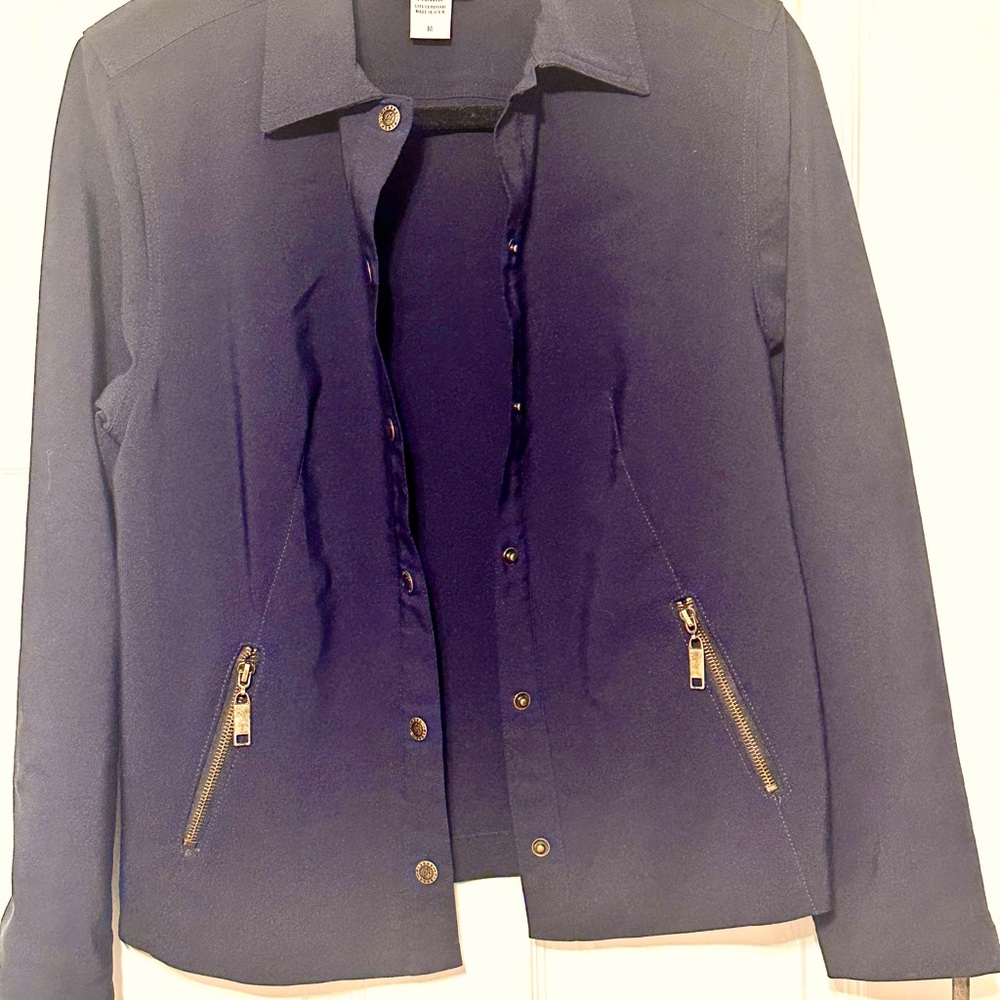 Navy Blue Cropped Blazer w/Zip Pockets and Cuffs